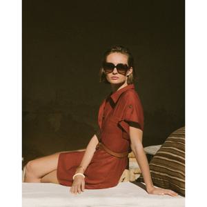 바네사브루노 25SS 시즌오프 다크레드 반오픈 반팔 원피스 VIDR5E209R3