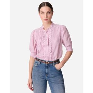 바네사브루노 25SS 라이트바이올렛 레이스 배색 면혼방 5부 블라우스 VIBL5E104V1