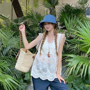 민소매 레이스 자수 레이어드 블라우스 LL_T190 민소매블라우스