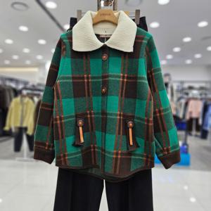 [스테파니]카라 가죽띠 니트 체크쟈켓/A25JK5426