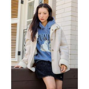 [올리브데올리브]버니 그래픽 기모 후드 티셔츠 OE5WEB20