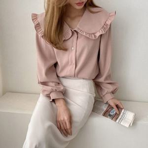 [옷자락]여자 겨울 세일러 프릴 카라 하객룩 퍼프 블라우스