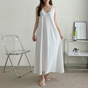 [옷자락]여자 봄 여름 데일리 깊은 U넥 민소매 나시 롱 원피스