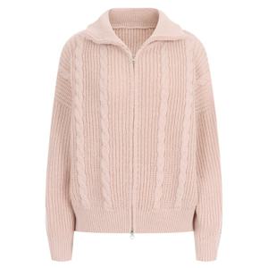 샵앤) 여성 하이넥 꽈배기 레이어드 니트 집업 가디건 BOM-WCD-20248-핑크