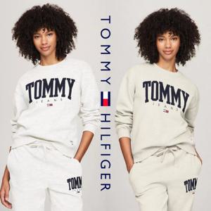 타미힐피거 76J3288-U1P 여자 자수로고 바시티 맨투맨 티셔츠