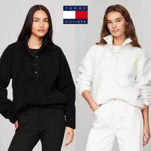 타미힐피거 76J5465-YBL 여자 스냅 칼라 양털 맨투맨 티셔츠