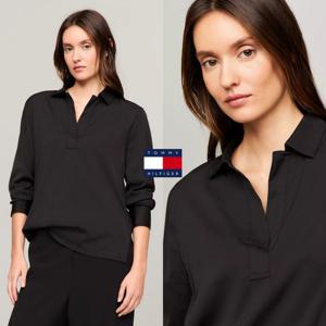 타미힐피거 76J5491-BDS 여자 풀오버 릴랙스 핏 V넥 긴팔 셔츠