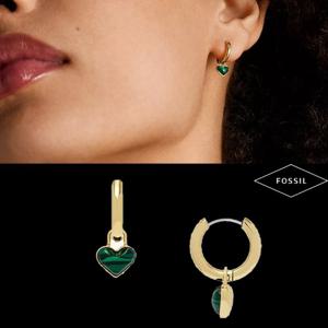 파슬 Fossil JF04859710 여자 남자 Modern Meadows 말라카이트 하트 후프 귀걸이