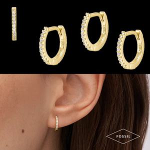 파슬 Fossil JFS00630710 여자 남자 Ellis 파베 글리치 골드톤 실버 후프 귀걸이