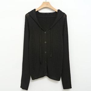 샵앤) 여성 케이블꽈배기 베이직핏 후드 단추 니트 가디건 DGB-WCD-4308-블랙