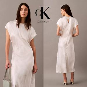 캘빈 클라인 44B912G 여자 프로랄 프린티드 크러쉬드 새틴 반팔 원피스 드레스