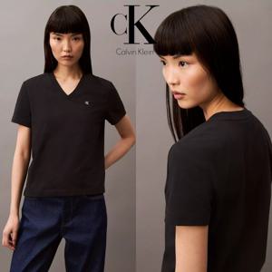 캘빈 클라인 Calvin Klein 40WL279 여자 아카이브 로고 V넥 코튼 반팔 티셔츠