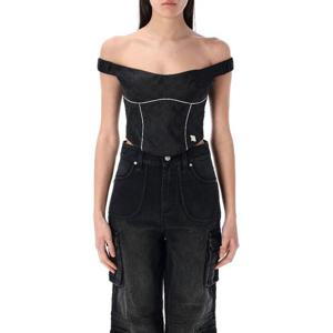 미스비헤이브 블랙 모노그램 나일론 크롭 탑 250W104 BLACK