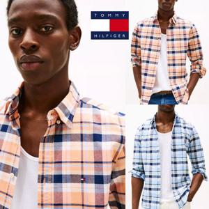 타미힐피거 XM05181-SC3 남자 슬림핏 체크무늬 스트레치 오가닉 코튼 셔츠