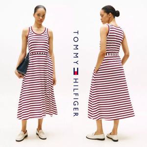 타미힐피거 TOMMY HILFIGER XW05437-YCF 여자 스트라이프 민소매 원피스 드레스