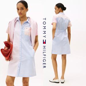 타미힐피거 TOMMY HILFIGER XW05480-YCF 여자 멀티 스트라이프 셔츠 원피스