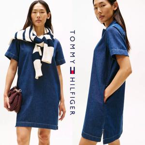 타미힐피거 TOMMY HILFIGER XW04446-8LE 여자 풀오버 반팔 데님 원피스 드레스