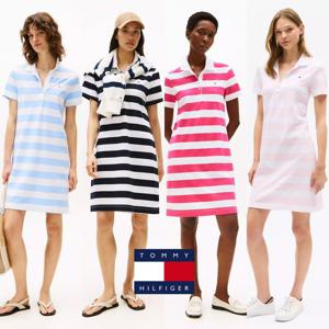 타미힐피거 XW04323-HDV 여자 럭비 스트라이프 반팔 폴로 원피스 드레스