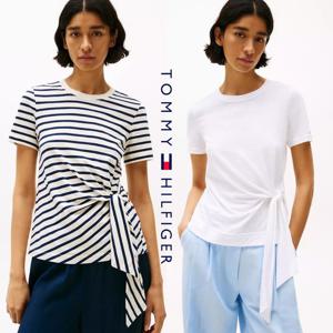 타미힐피거 TOMMY HILFIGER WW44559-0FC 여자 사이드 벨티드 반팔 크루넥 티셔츠