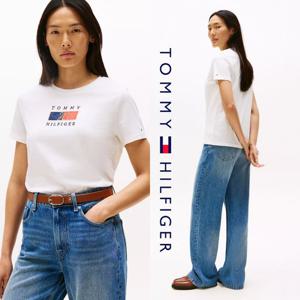 타미힐피거 TOMMY HILFIGER XW05552-YBL 여자 블럭 로고 반팔 티셔츠
