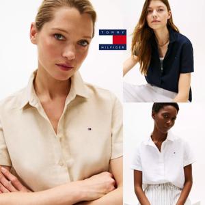 타미힐피거 TOMMY HILFIGER XW04801-DW5 여자 리넨 혼방 반팔 셔츠
