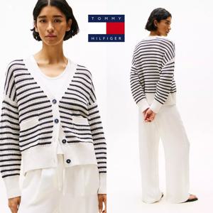 타미힐피거 TOMMY HILFIGER XW03970-DW5 여자 스트라이프 크로셰 니트 가디건