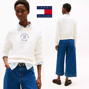 타미힐피거 WW46267-YA8 여자 원형 자수로고 유기농 코튼 맨투맨 티셔츠 스웨터