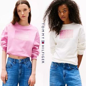 타미힐피거 TOMMY HILFIGER DW21396-YBL 여자 옴브레 플래그 로고 맨투맨 티셔츠