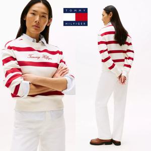 타미힐피거 TOMMY HILFIGER WW45743-04Z 여자 자수로고 맨투맨 티셔츠