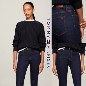 타미힐피거 WW14742 여자 오가닉 코튼 스트레치 미드라이즈 스키니 데님 청바지