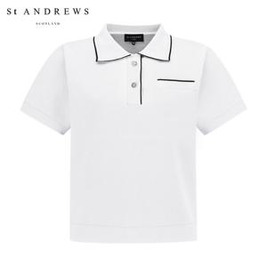 [세인트앤드류스] 여성 글리터 라인 자카드 카라 반팔 니트 821E3SWA82_WH