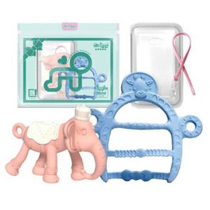 앙쥬 치발기 2종세트_3D코끼리(분홍)+기린팔찌(파랑)