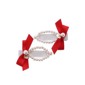 [프렌치캣(정상)]RED 리본진주 헤어핀(Q54DG5151)