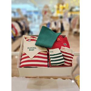 [블루독베이비] 25FW신상 (RD)홀리데이 멜빵 상하복 양말SET (45C706721581002)