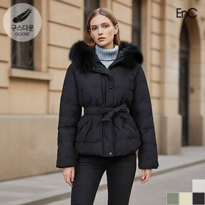 [ENC] 구스 자수패치 벨티드 폭스 후드패딩점퍼 (ENJD34T53A)