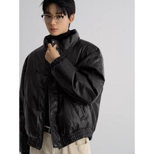 (425Y3ZLY25) [에잇세컨즈] 페이크 레더 논퀼팅 푸퍼 재킷  블랙