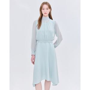 질스튜어트 뉴욕 여성 25SS 블라우스+민소매드레스 SET 리본 타이 셔링 레이어드 블루 원피스 JSDR5B601B1