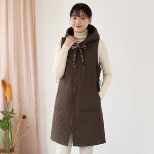 [웬디즈갤러리]후디 퀼팅 롱 베스트 / 스트링 리본 체형커버 TVT110