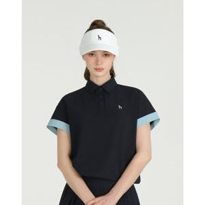 헤지스 골프 여성 25SS ONLINE EXCLUSIVE네이비 여성 소매배색 반팔 에어홀 티셔츠 HWTS5B905N2