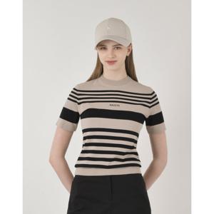 헤지스 골프 여성 25SS ONLINE EXCLUSIVE 베이지 여성 스트라이프 반팔 니트 HWSW5B902I1