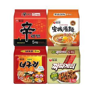농심 신라면x 5봉+안성탕면x 5봉+너구리x 5봉+짜파게티x 5봉