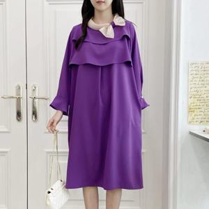 [옷자락]여자 에시드 넥리본 프릴 SS 퍼플 핫핑크 롱원피스