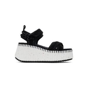 25 FW 끌로에 여성 블랙 나마 웨지 힐 샌들 251338F124002