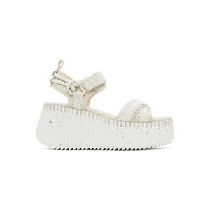 25 FW 끌로에 여성 오프 화이트 나마 웨지 힐 샌들 251338F124001