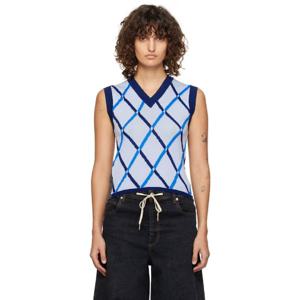 25 FW 마르니 여성 블루 하프 앤 하프 아가일 베스트 242379F100004