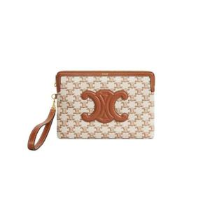 셀린느 스몰 파우치 스트랩 셀린느 시그니쳐 텍스타일 트리옹프 프린트 카프스킨 화이트 10J502FCU-01BC