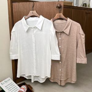 [옷자락]여성 벌룬 반소매 출근룩 마원단 흰색 SS 셔츠