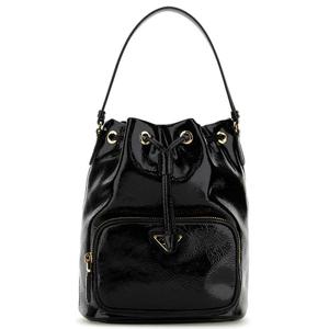 25 FW 프라다 Duet 듀엣 로고 플라크 탑핸들 드로스트링 버킷백 블랙 1BH038VUOM2DNT