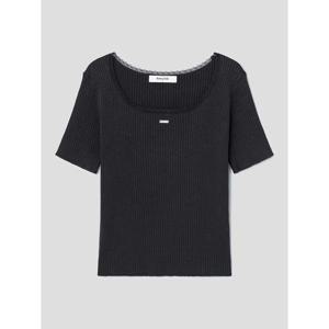 (125951MQ75) [에잇세컨즈] 레이스 트리밍 슬림핏 골지 니트  블랙