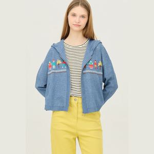 [베네통] 린넨 블렌드 자수 후드 니트 가디건 BAKC14511